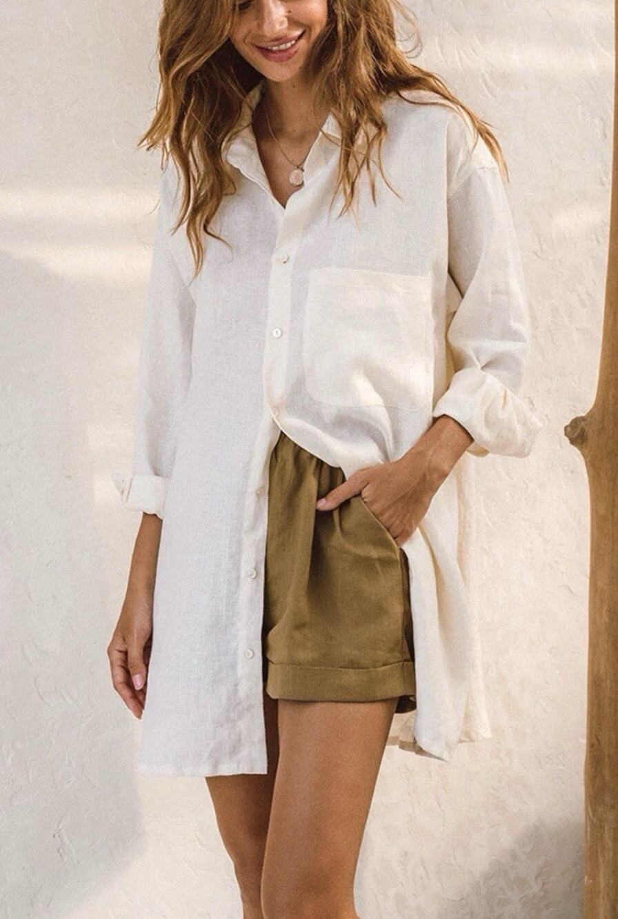 ROVE 100% linen boho bohemian coastal Summer Shirt Dress Size 2X A0008830